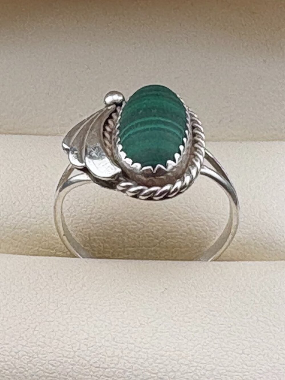 Vtg 1950's Bell Trading Post Sterling Silver Malachite Southwestern Ring 6.75